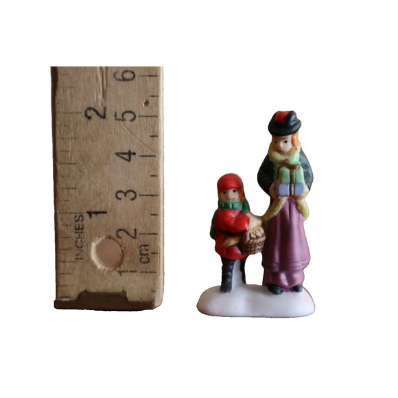 Unbranded Other - Christmas Village Figurine Child Boy Mother Nanny Woman Present Bread Basket 2"